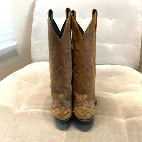 Tony Lama Cowboy Cowgirl Western Boots Leather Embroidered Brown Tan Size 8.5M - Picture 4 of 12